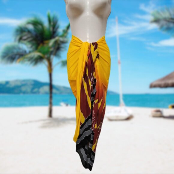 Womens Sarong Cotton Wrap, Handpainted Batik Wrapskirt Beach Pareo Beachwear-NEW - Picture 4 of 12